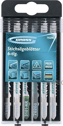 Набор полотен для электролобзика по дереву,Проф. 6шт, пластик. кейс  GROSS 78290