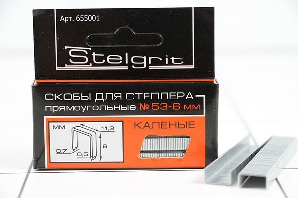 Cкобы для мебельного степлера каленые 14x0,7 мм 1000 шт./уп. "Stelgrit" 655005 (10)