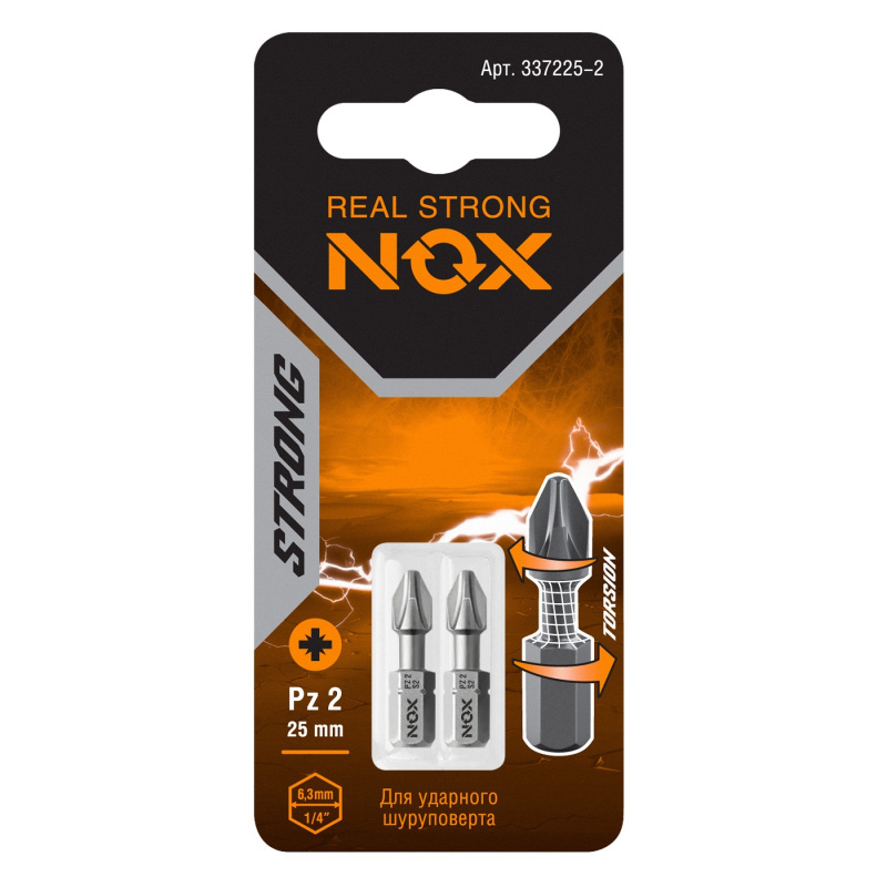 Бита pz2-25 C 6,3  torsion 2 шт/уп на карте "NOX STRONG" 337225-2