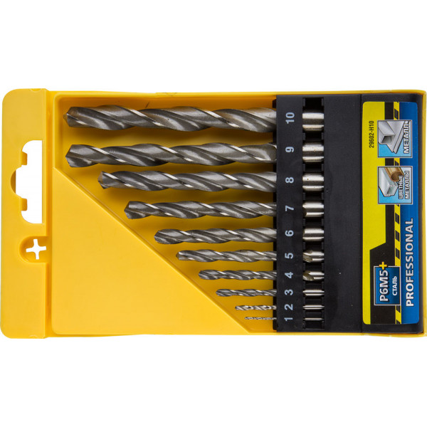 Набор сверл по металлу(10шт) d=1-10мм, сталь М2 S6-5-2 STAYER Prof/ DIN 338 29602-Н10_z01
