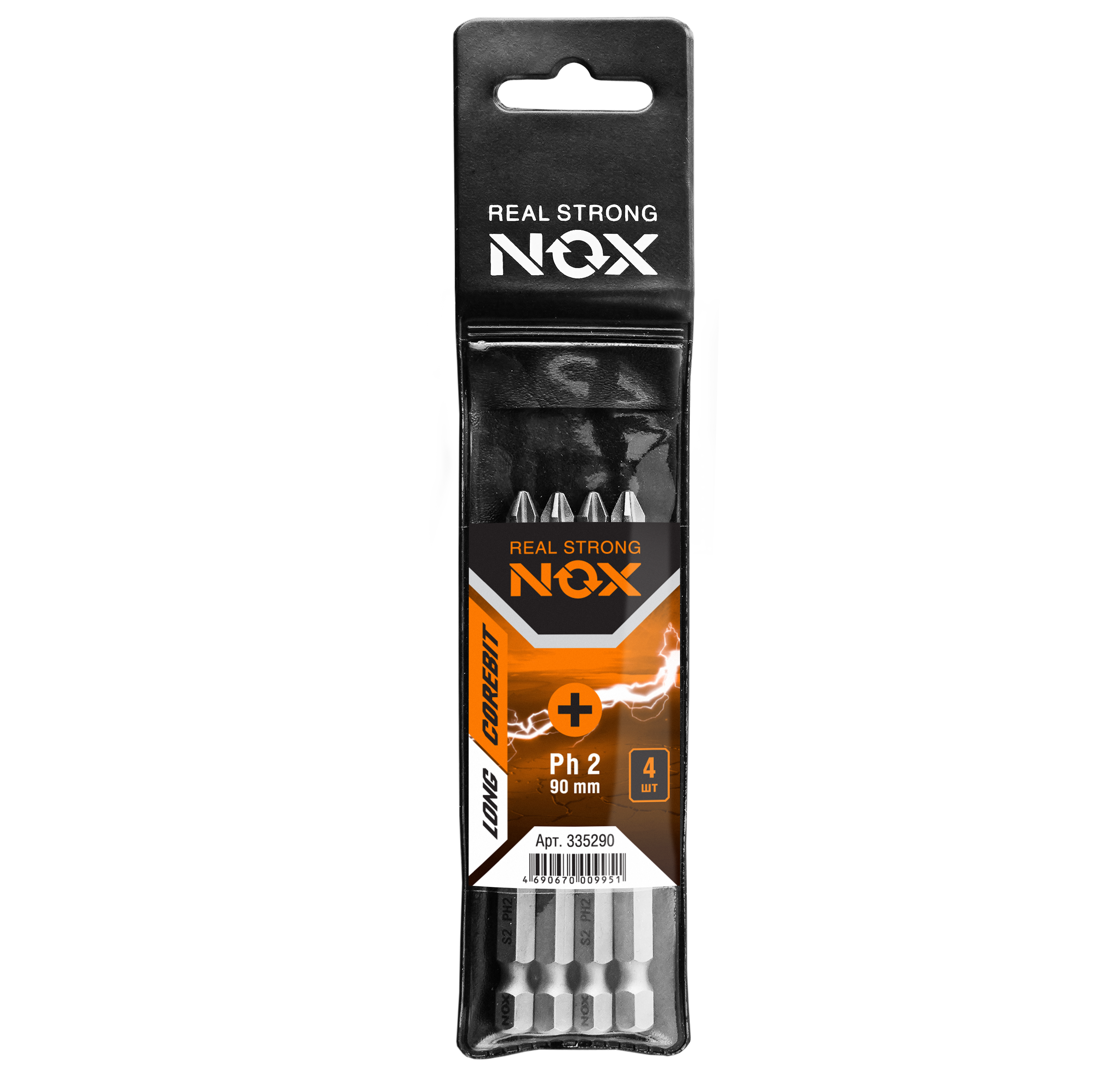 Бита ph2-90 E 6,3, 4 шт/уп в ПВХ "NOX COREBIT" 335290