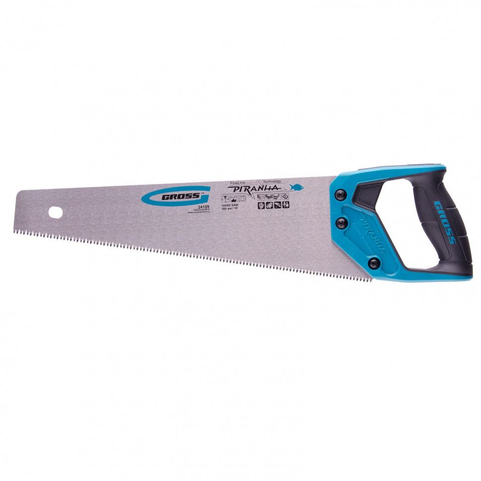 Ножовка по дереву PIRANHA 400мм, 7-8 TPI, зуб-3D, каленый зуб, 2-х комп. рук-ка GROSS 24109