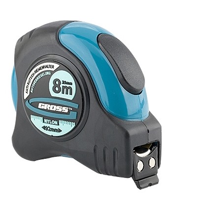 Рулетка Schlagfest 8м х25мм магнитный обрез зацеп, двухст. шкала,нейлон покр. автом. GROSS 31114