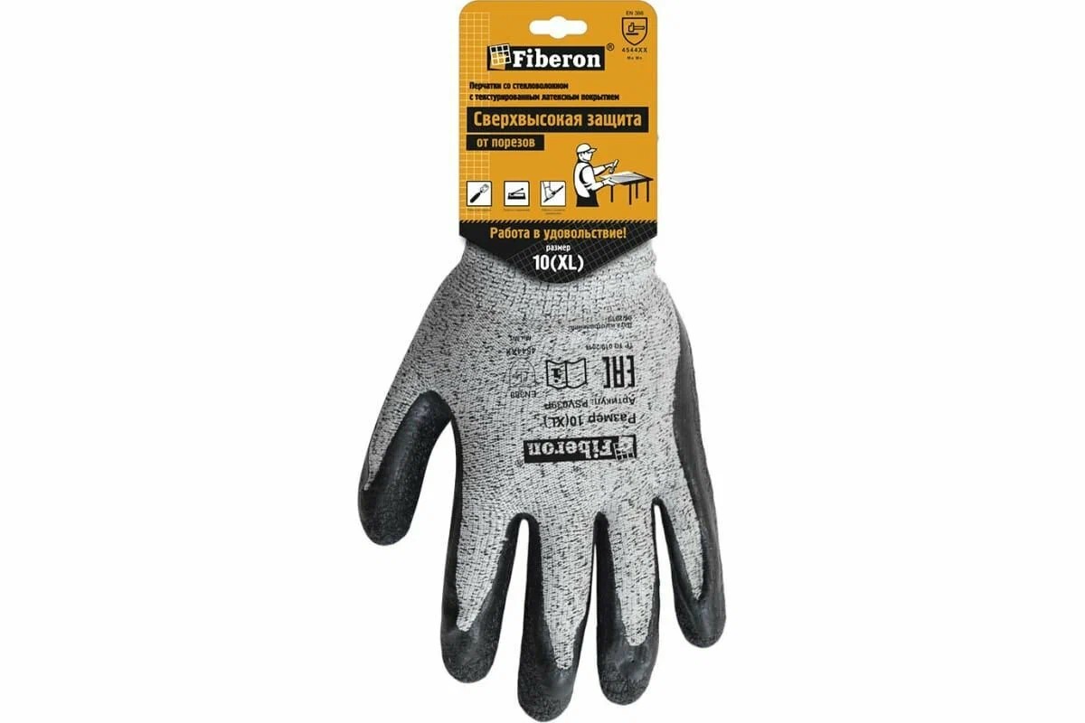 PSV039P Перчатки "Защита от порезов мах", со стек-м, текст. латексн. покрытие, 10(XL), Fiberon