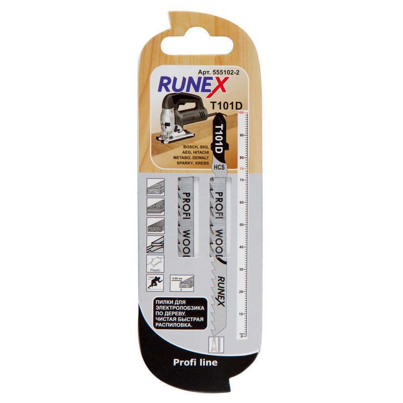 Пилки 100x75 мм 6з/д(древесина,ДСП,фанера) быстр.чист.распил.T101D 2шт/уп "Runex" 555102-2 (5)